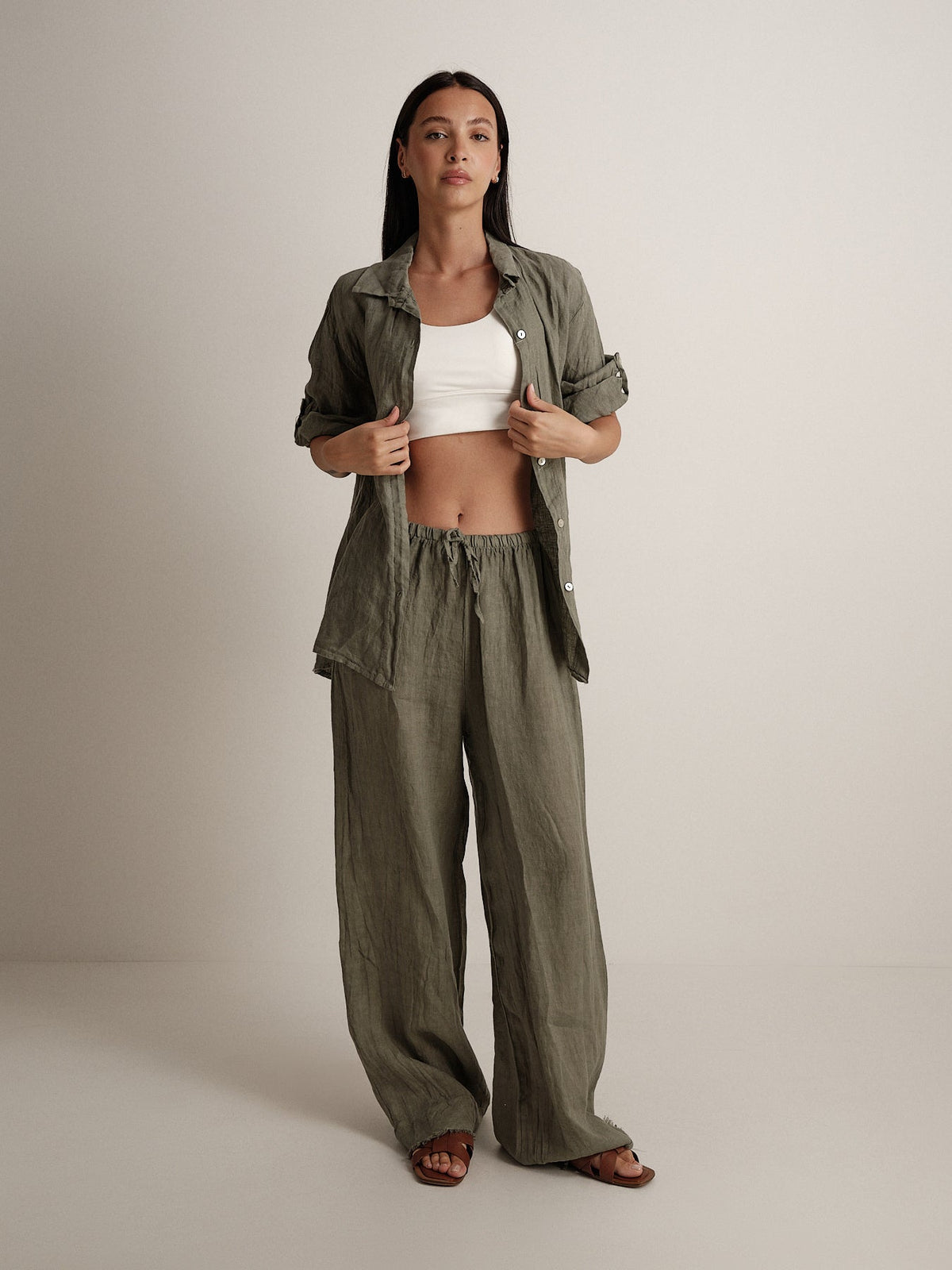 Pantalone in puro lino sfrangiato