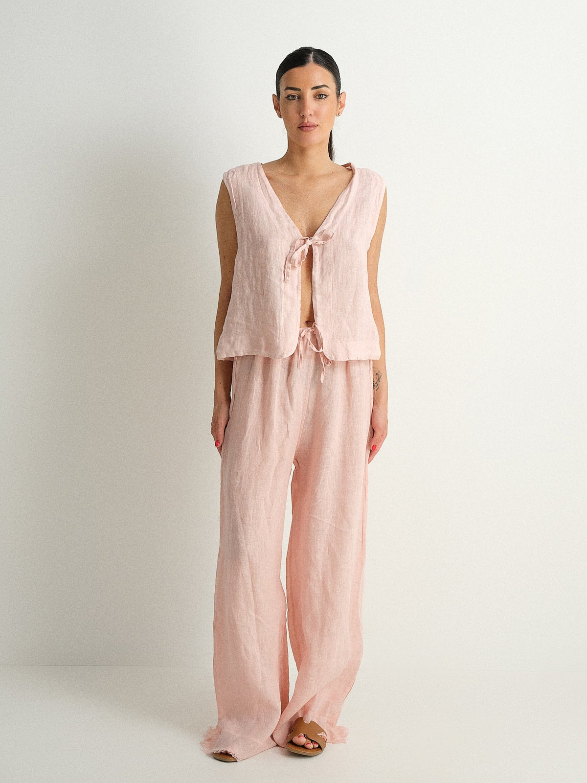 Pantalone in puro lino sfrangiato