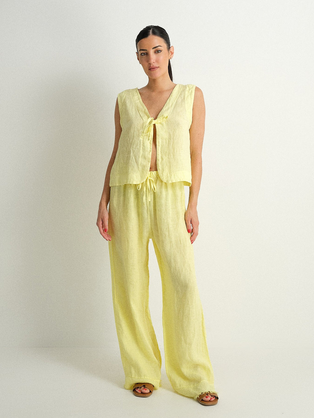 Pantalone in puro lino sfrangiato