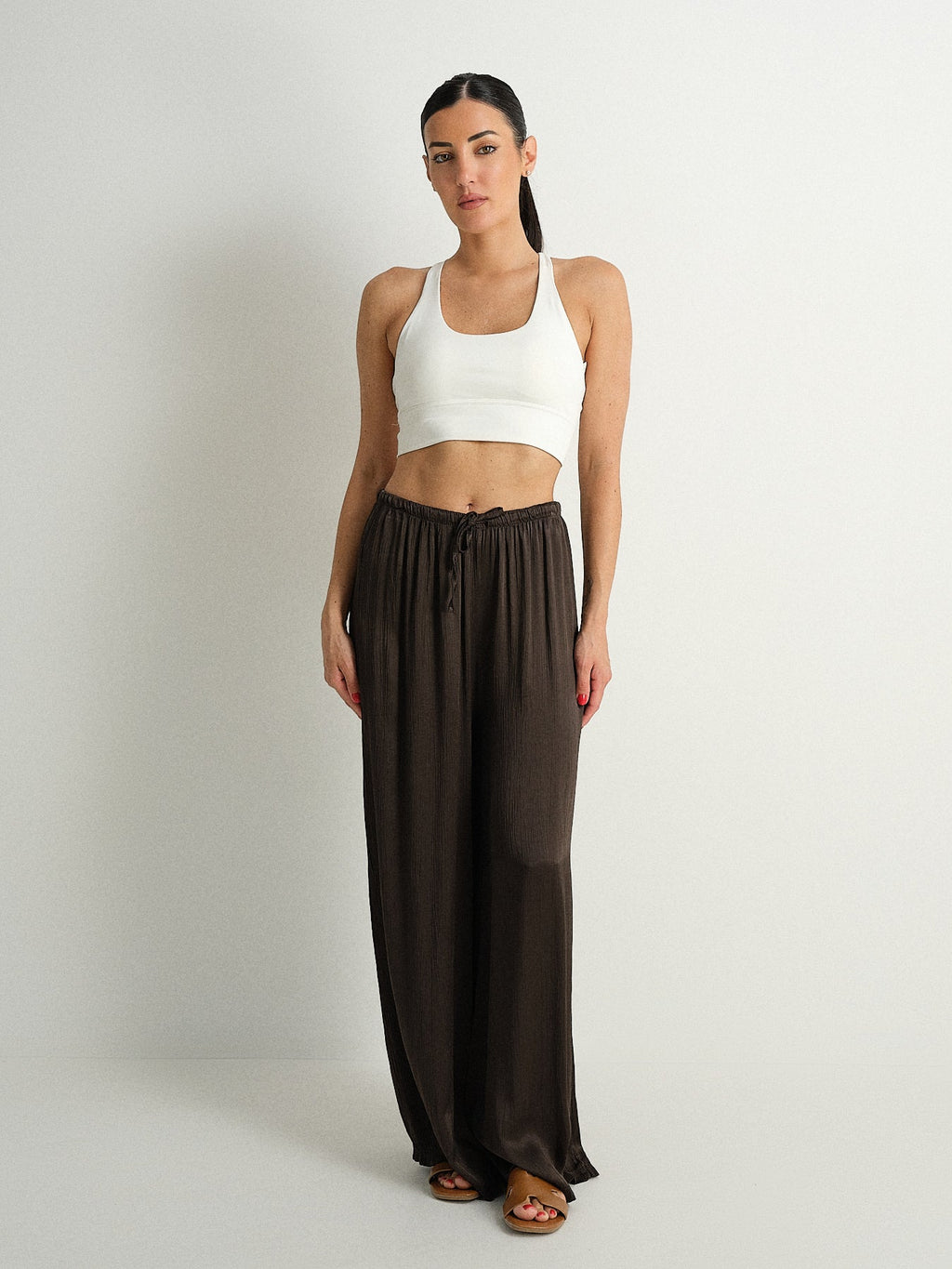 Pantalone wide leg goffrato aeterna